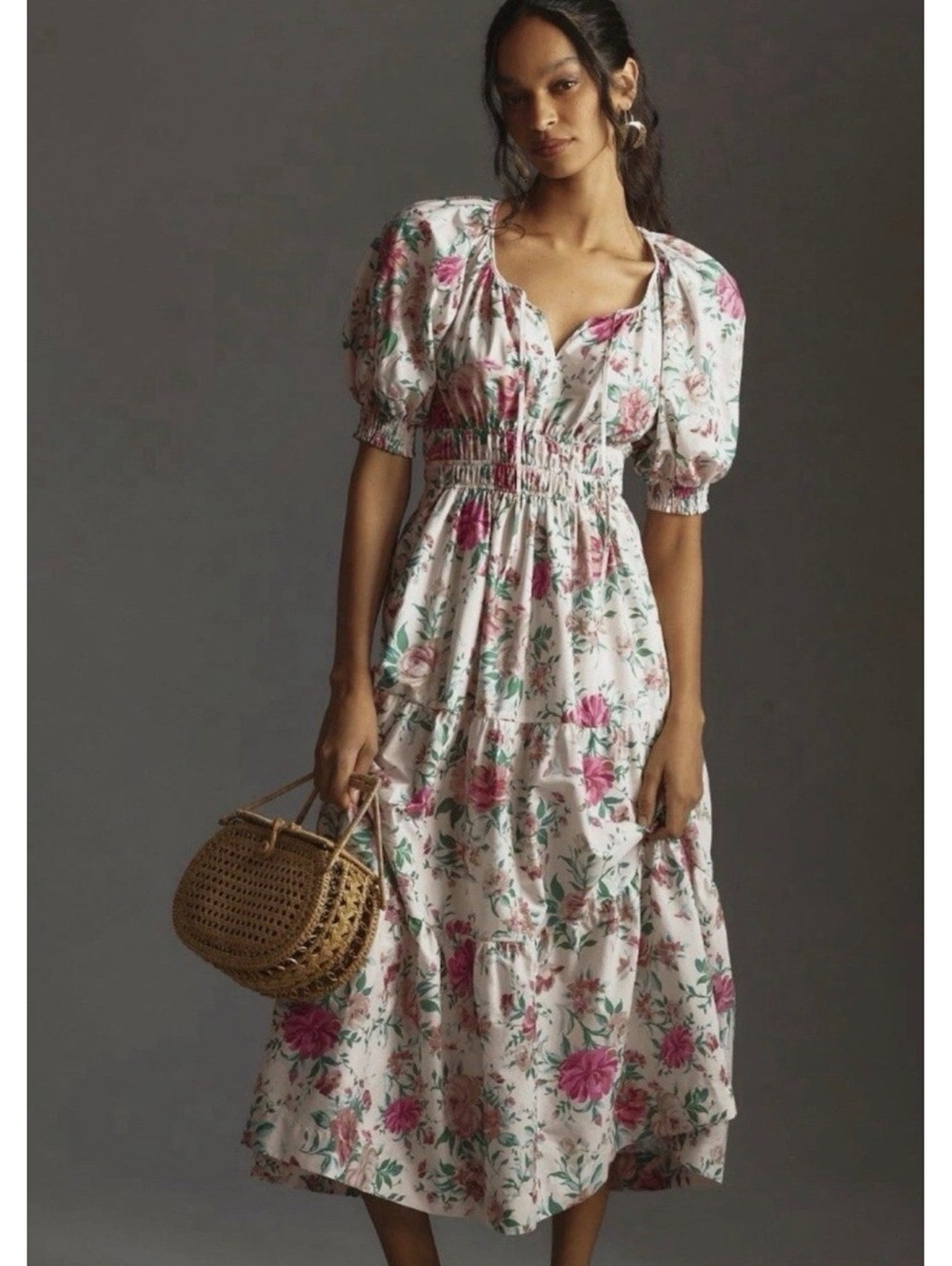 ANTHROPOLOGIE The Somerset COTTON Tiered Maxi Dress Fits MED-LARGE